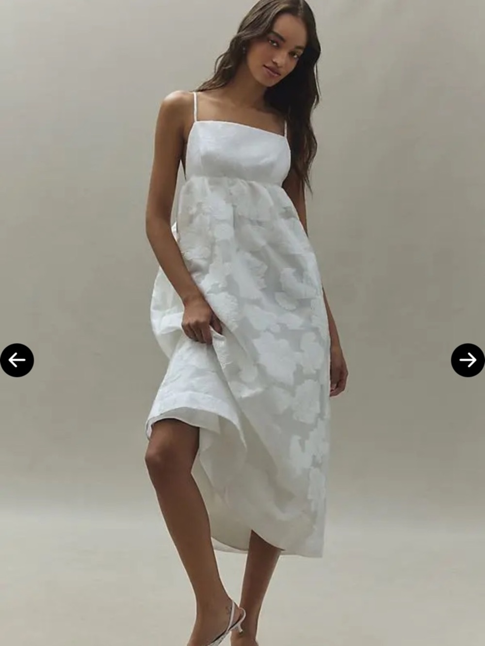BHLDN White Floral Jacquard Midi Dress with Spaghetti Straps